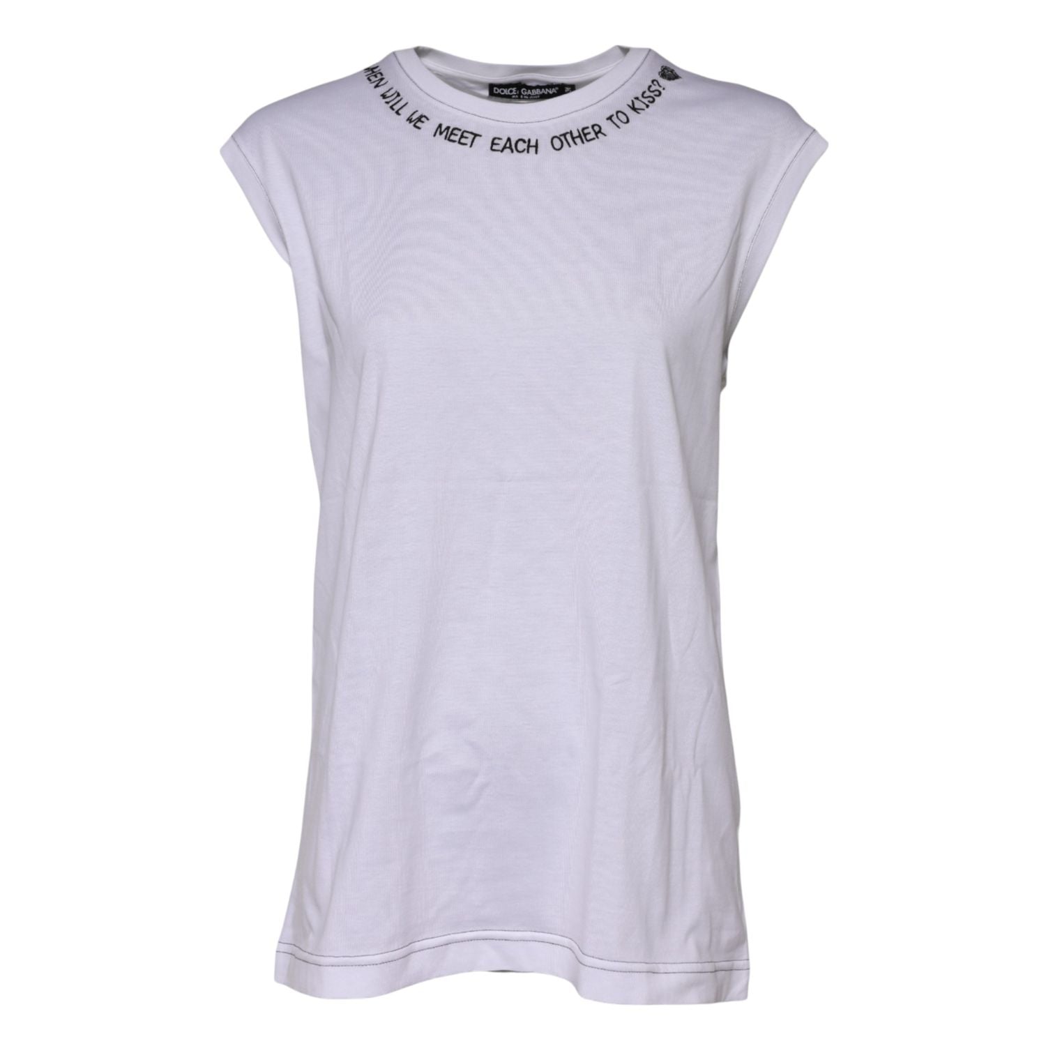 Dolce & Gabbana White Cotton Sleeveless Printed Tank T-shirt