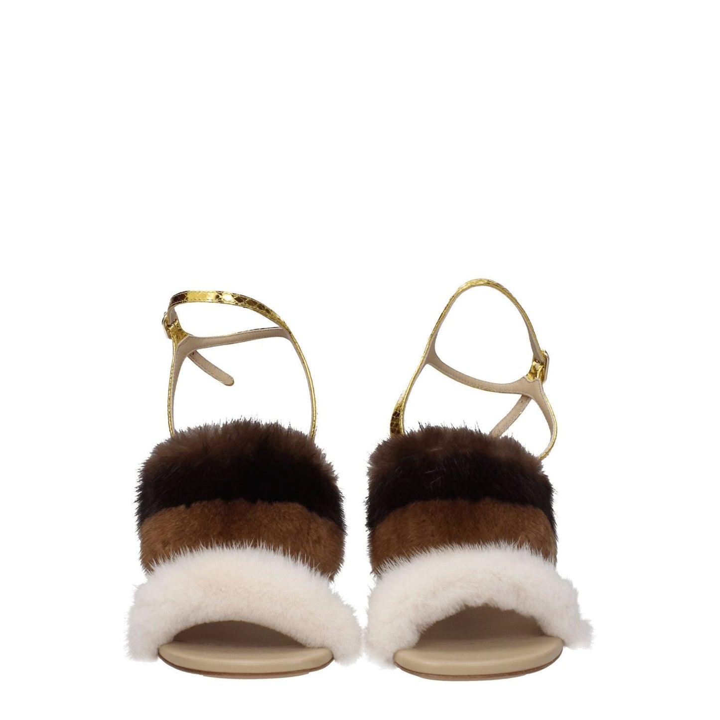 Fendi Brown Mink Strap-On Sandals with buckle closure, vintage effect, and open toe, featuring leather sole and high heel.