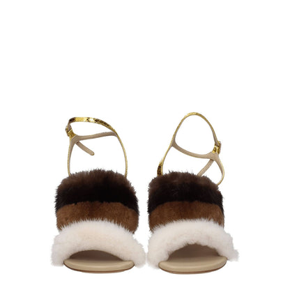 Fendi Brown Mink Strap-On Sandals with buckle closure, vintage effect, and open toe, featuring leather sole and high heel.