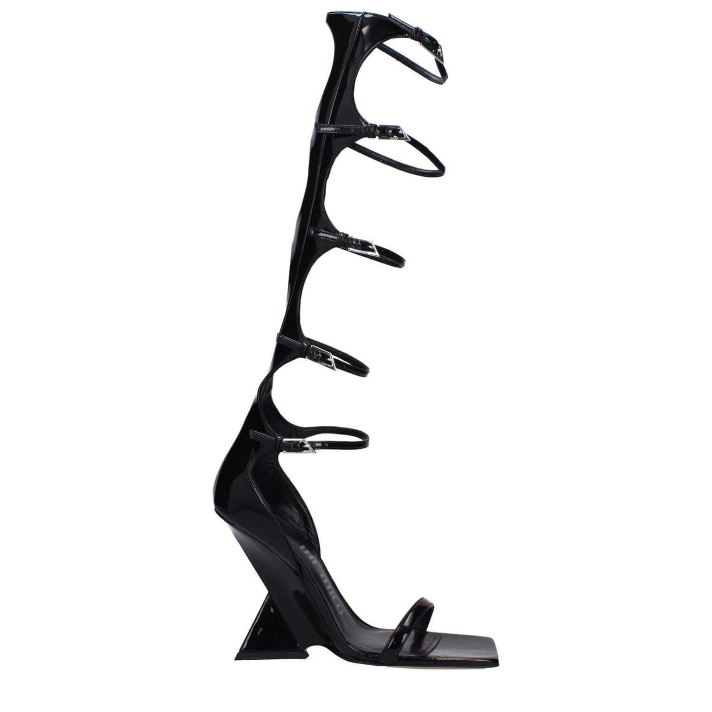 The Attico Black Leather Stiletto Heel Sandals