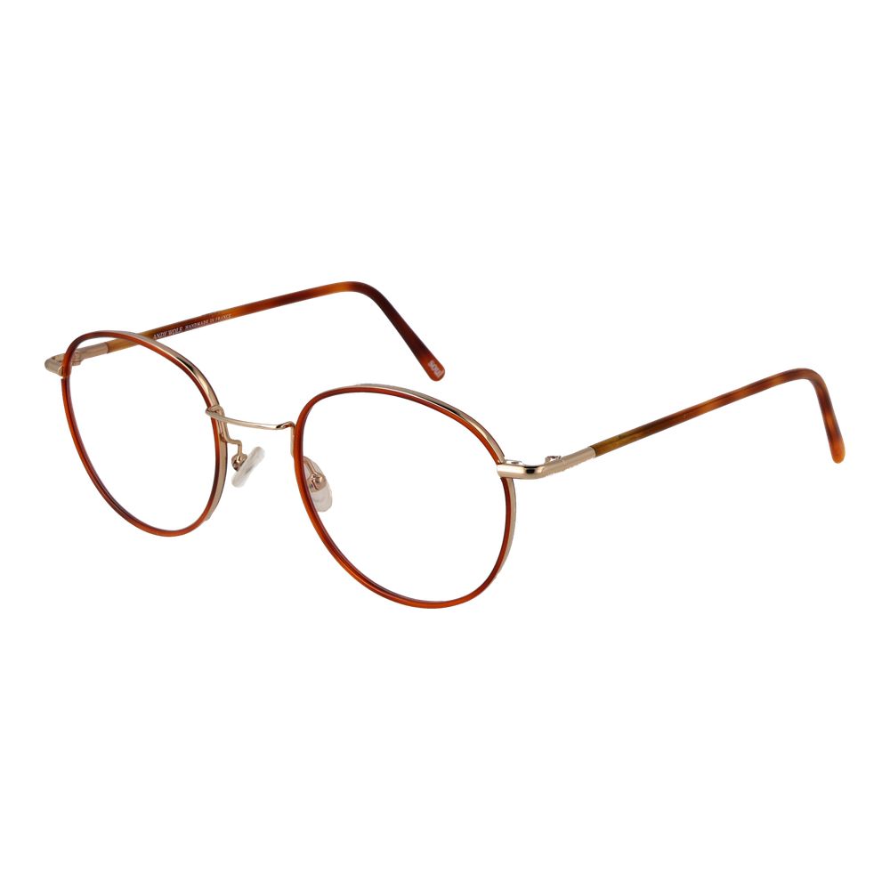 Andy Wolf Orange Unisex Glasses Frame with metal material and full-rim style, pictured with demo lenses and branded case for shipment.