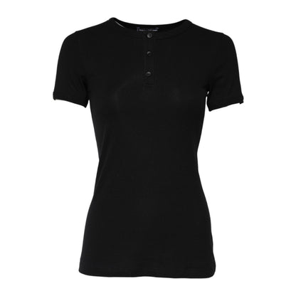 Dolce & Gabbana Black Cotton Henley Short Sleeves Top T-shirt