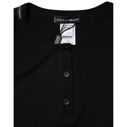 Dolce & Gabbana Black Cotton Henley Short Sleeves Top T-shirt