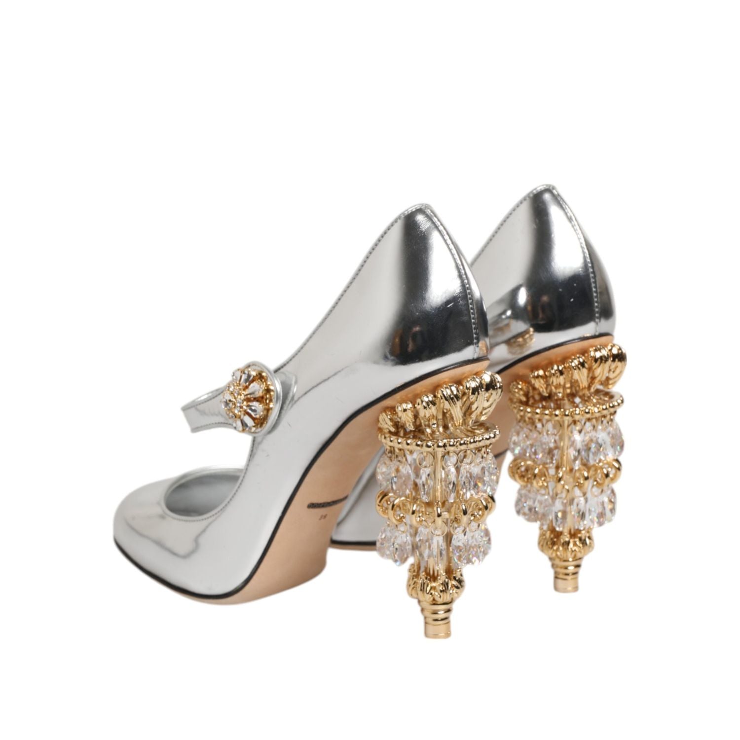 Dolce & Gabbana Silver Chandelier Sculpted Heel Mary Jane Pump Shoes