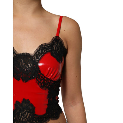 Dolce & Gabbana Red Black Lace Trim Polyester Sleeveless Tank Top