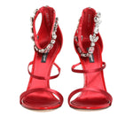 Dolce & Gabbana Red Satin Crystals Keira Sandals Heels Shoes