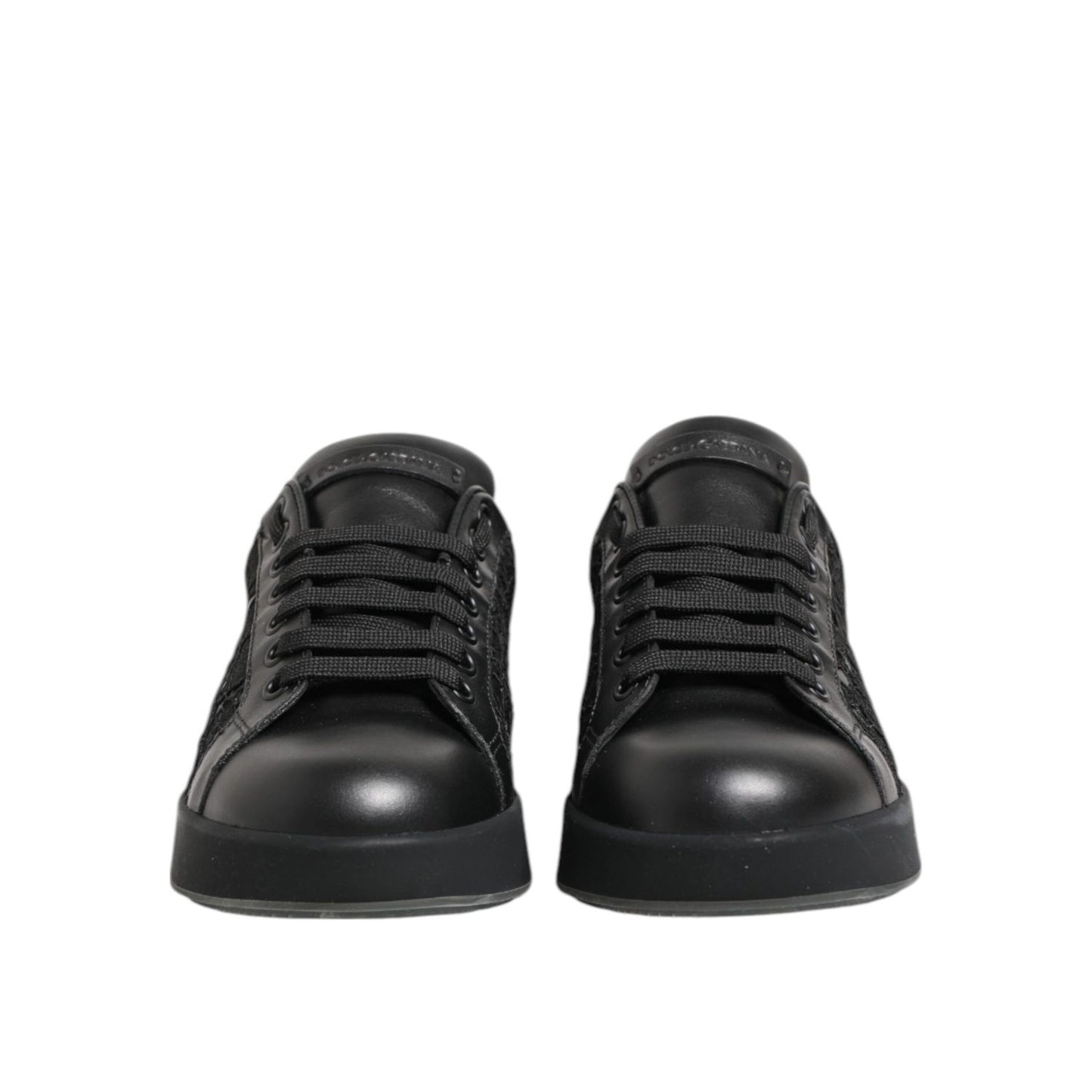 Dolce & Gabbana Black Floral Lace Low Top Sneakers Shoes