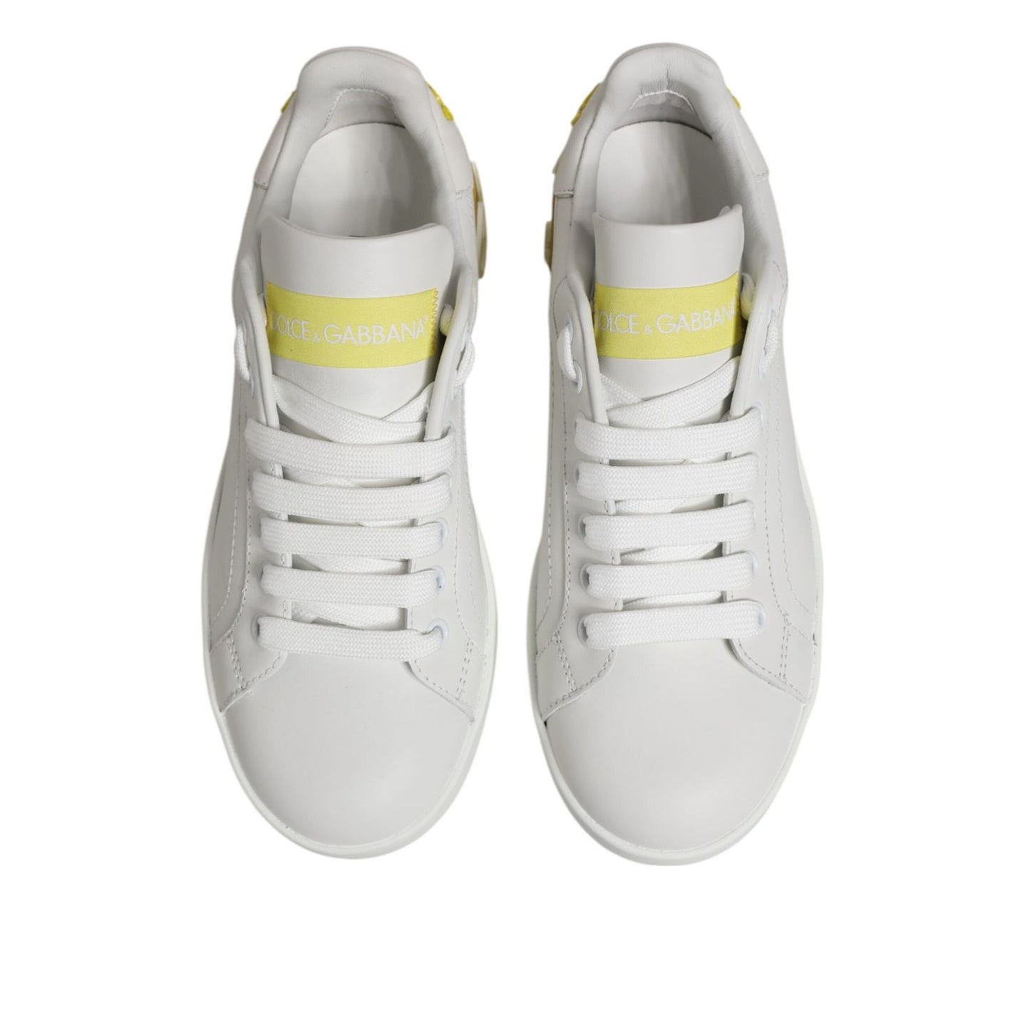 Dolce & Gabbana White Yellow Leather Low Top Sneakers Shoes