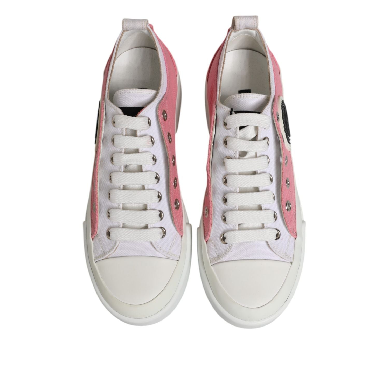 Dolce & Gabbana White Pink Canvas Low Top Sneakers Shoes