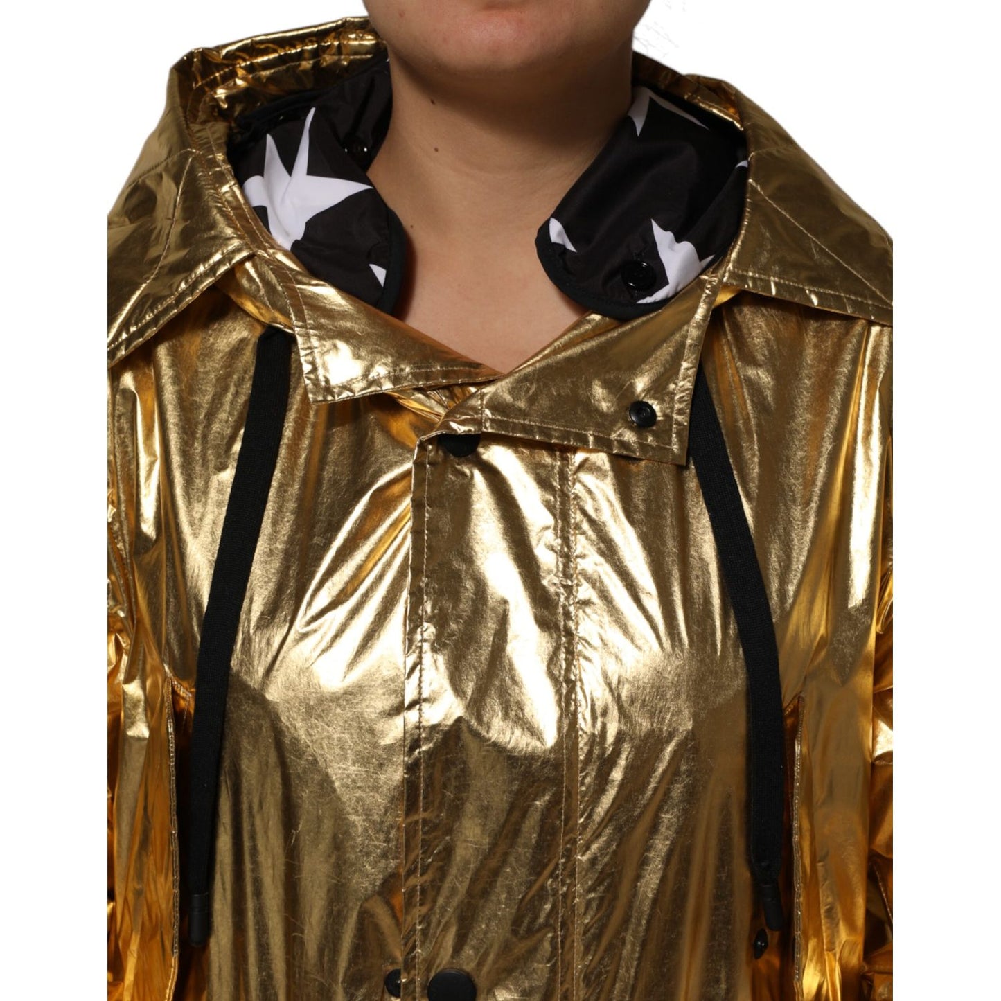 Dolce & Gabbana Gold Hooded Long Sleeves Trench Coat Jacket