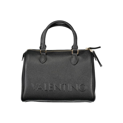 Mario Valentino Black Polyethylene Women Handbag with adjustable strap and embossed logo, showcasing Italian design.