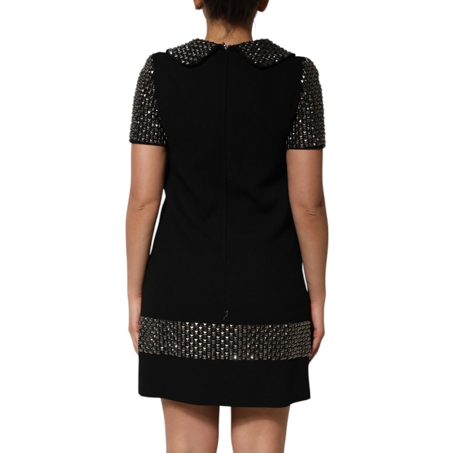 Dolce & Gabbana Black Crystal Embellished Collared Mini Dress