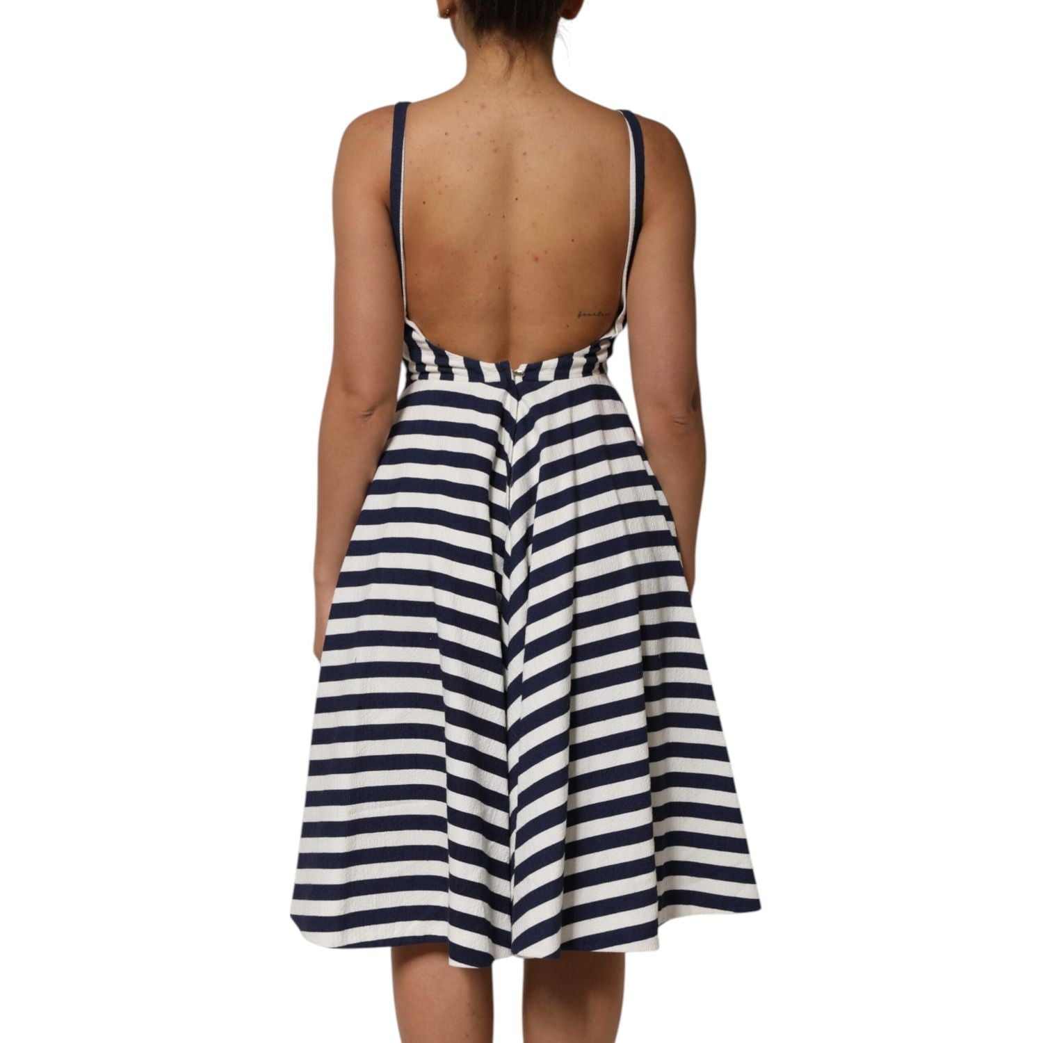 Dolce & Gabbana Blue White Striped Embroidered A-line Dress