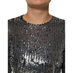 Dolce & Gabbana Black Sequined Long Sleeves Midi A-line Dress DR81823-40