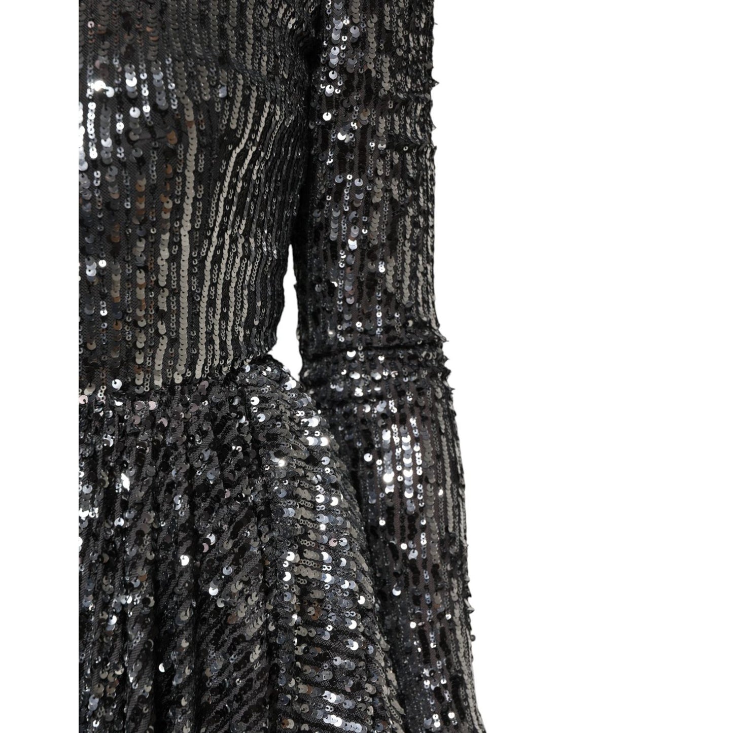 Dolce & Gabbana Black Sequined Long Sleeves Midi A-line Dress DR81823-40