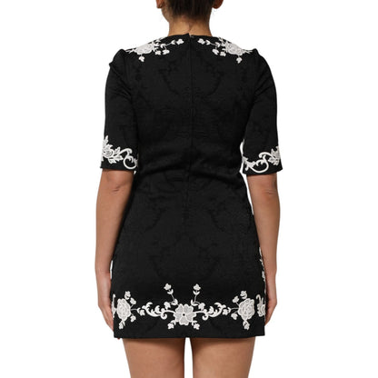 Dolce & Gabbana Black Lace Trim Short Sleeves A-line Dress