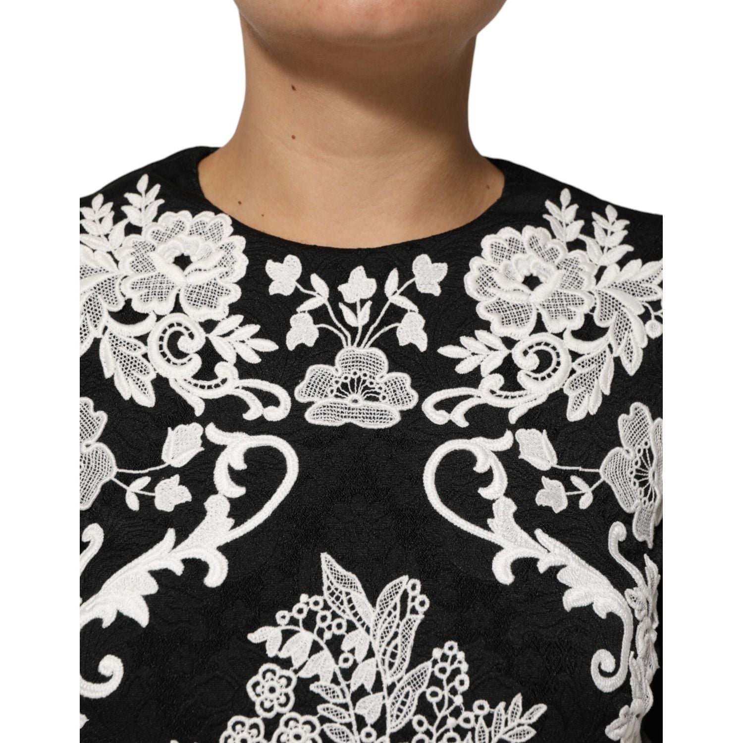 Dolce & Gabbana Black Lace Trim Short Sleeves A-line Dress