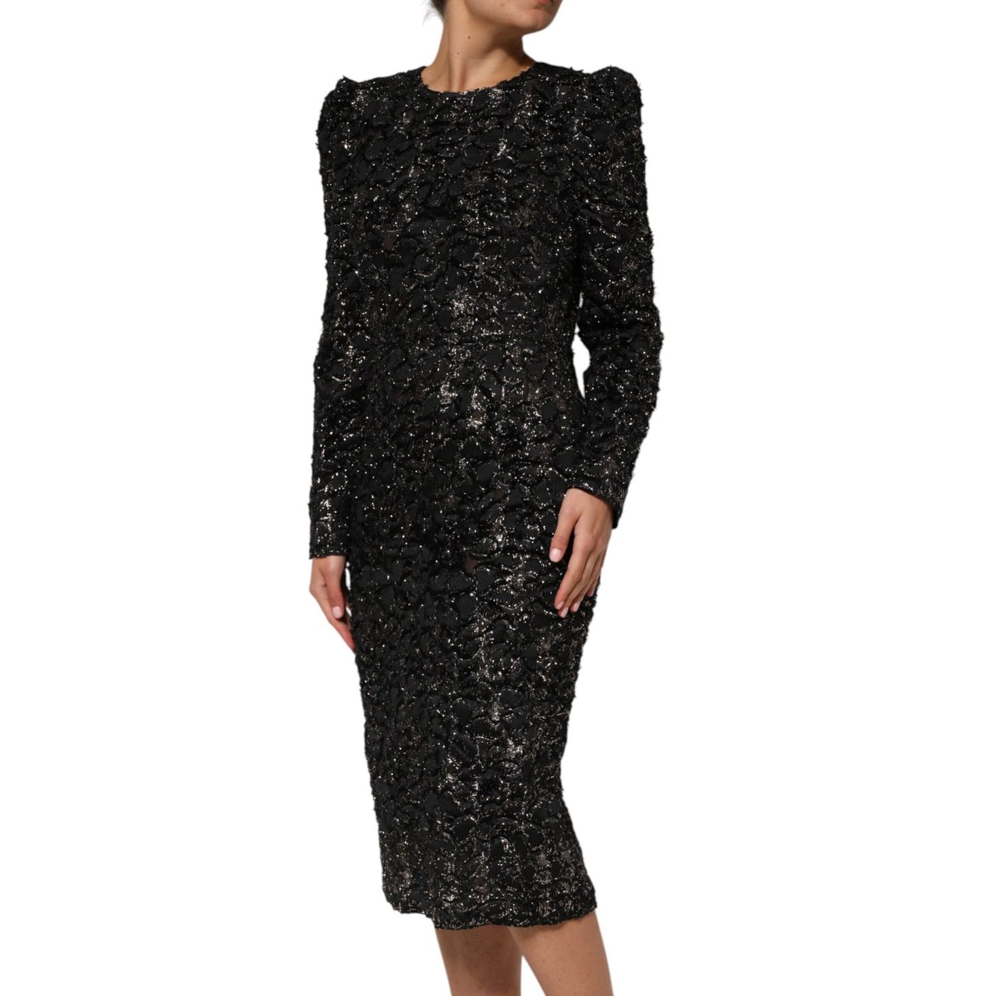 Dolce & Gabbana Black Sequin Bouclé Tweed Sheath Dress