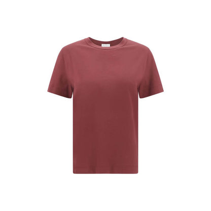 Brunello Cucinelli Bordeaux Cotton T-Shirt with ribbed crew neck and jewel detail for luxury style.