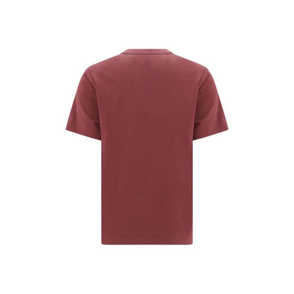 Back view of Brunello Cucinelli Bordeaux Cotton T-Shirt with ribbed crew neck and jewel detail for luxury style.