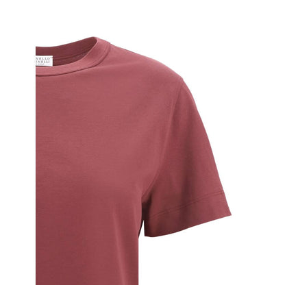 Brunello Cucinelli Bordeaux Cotton T-Shirt with ribbed crew neck and jewel detail on the back, offering elegance and comfort.