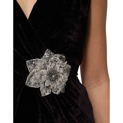 Dolce & Gabbana Black Velvet Flower Embellishment Aline Dress