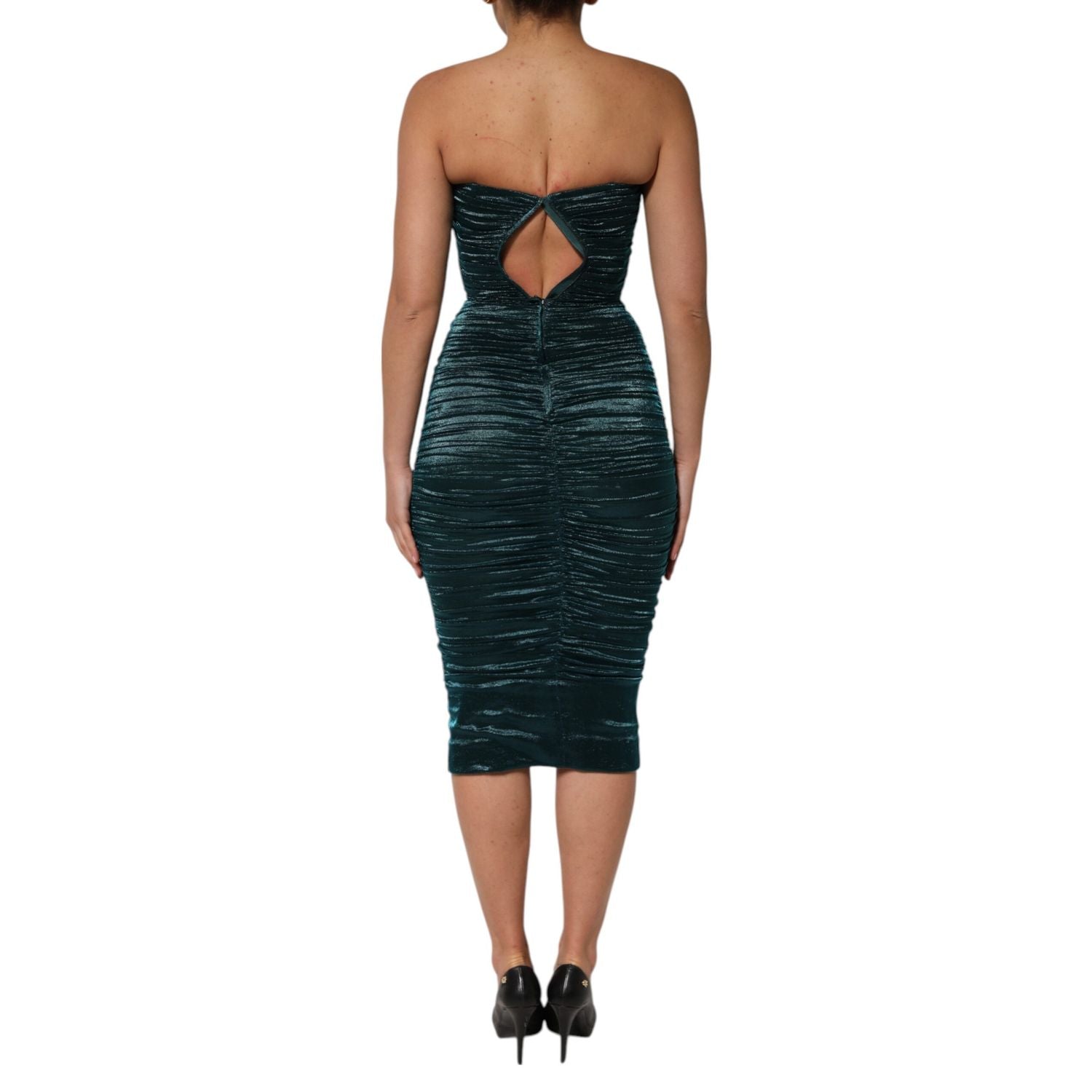 Dolce & Gabbana Green Silk Satin Fitted Strapless Dress