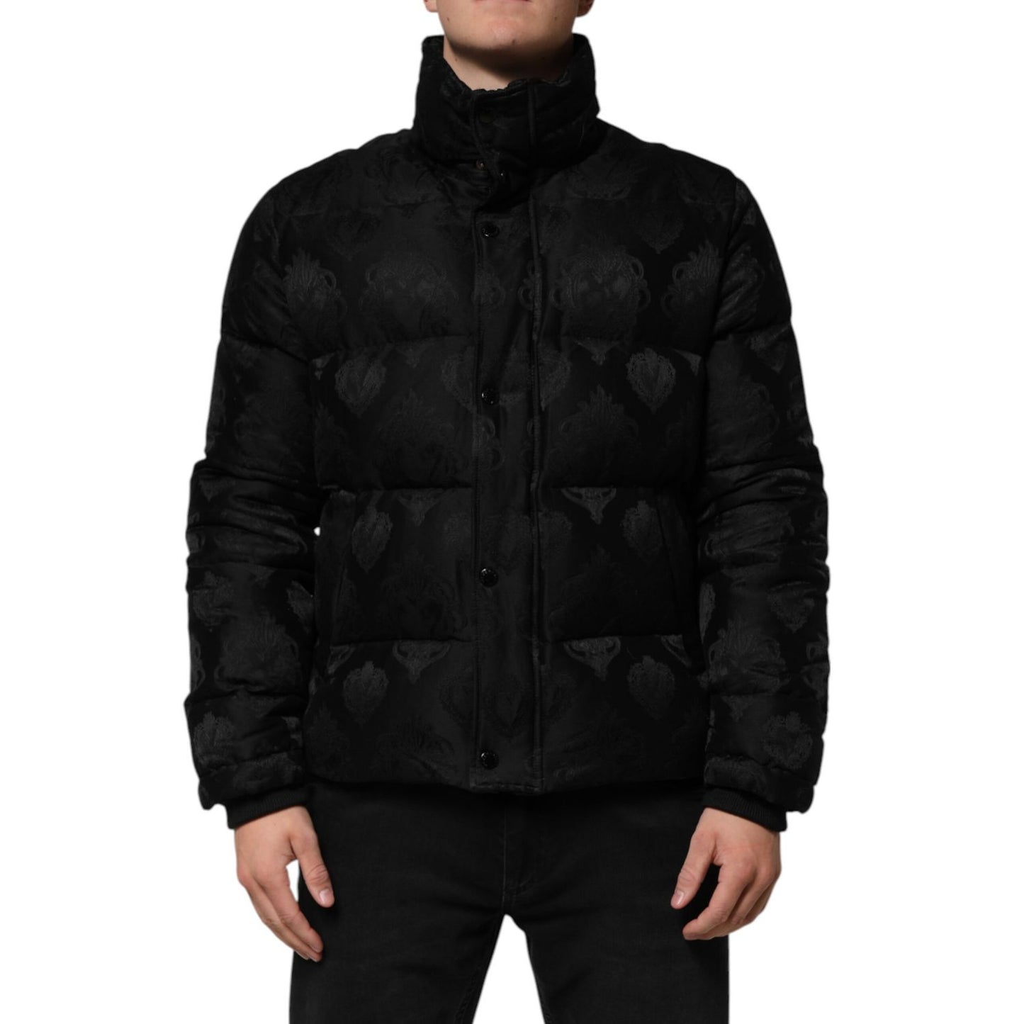 Dolce & Gabbana Black Jacquard Quilted Puffer Bomber Jacket