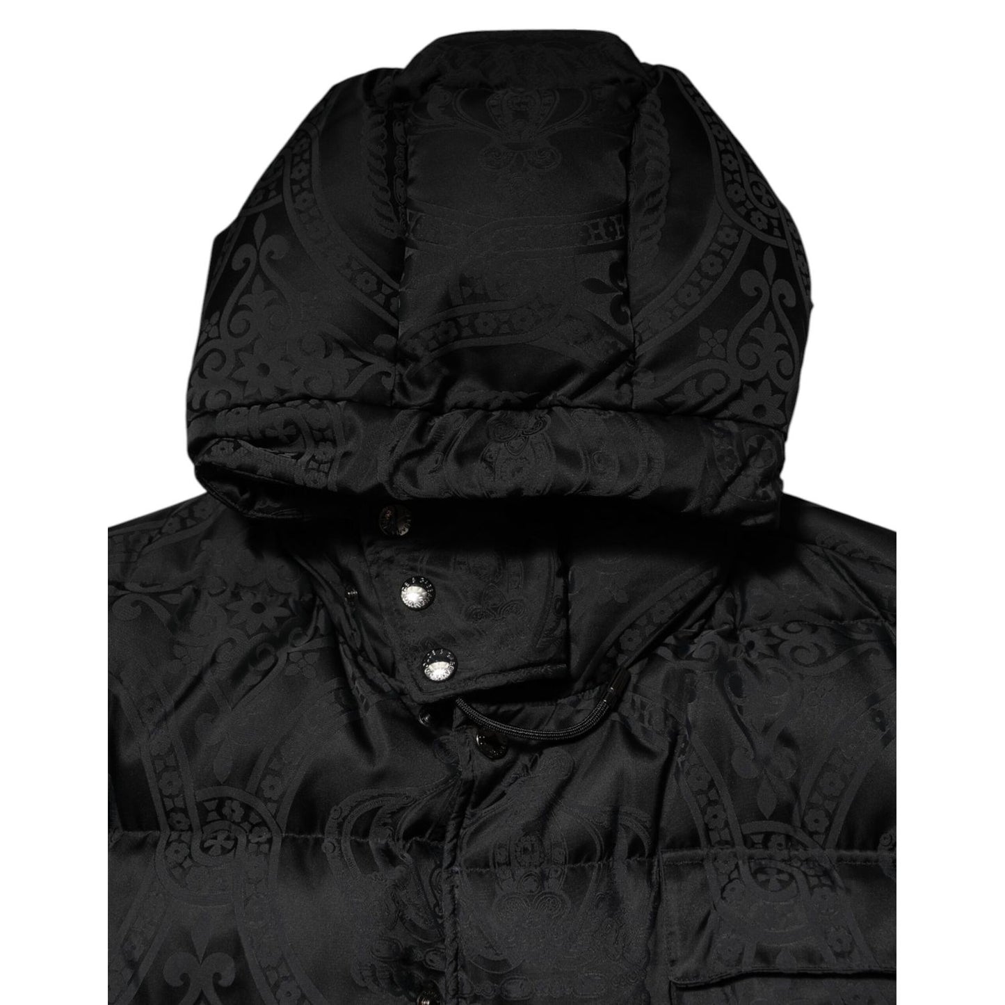 Dolce & Gabbana Black Jacquard Quilted Puffer Hooded Jacket