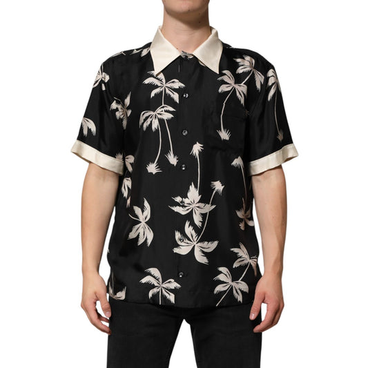 Dolce & Gabbana Black Printed Silk Short Sleeves Casual Shirt