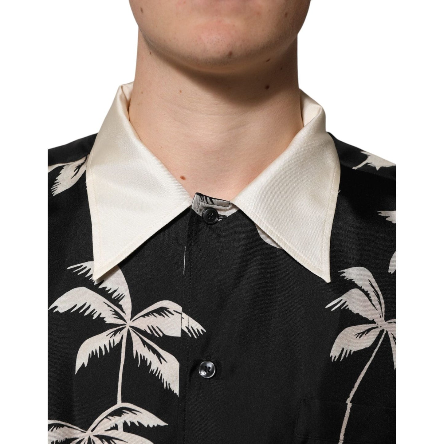Dolce & Gabbana Black Printed Silk Short Sleeves Casual Shirt TSH90584-41