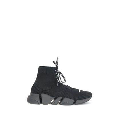 Balenciaga Black Polyester Athletic Sneakers with lace-up design and ultra-articulated sole, featuring contrasting 3D rubber logo.