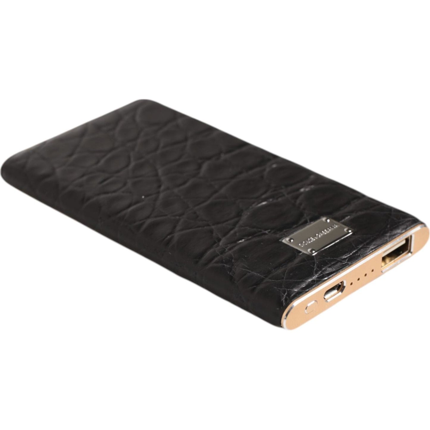 Dolce & Gabbana Black Leather Exotic Skin 3000mAh Power Bank Charger USB SMY10709