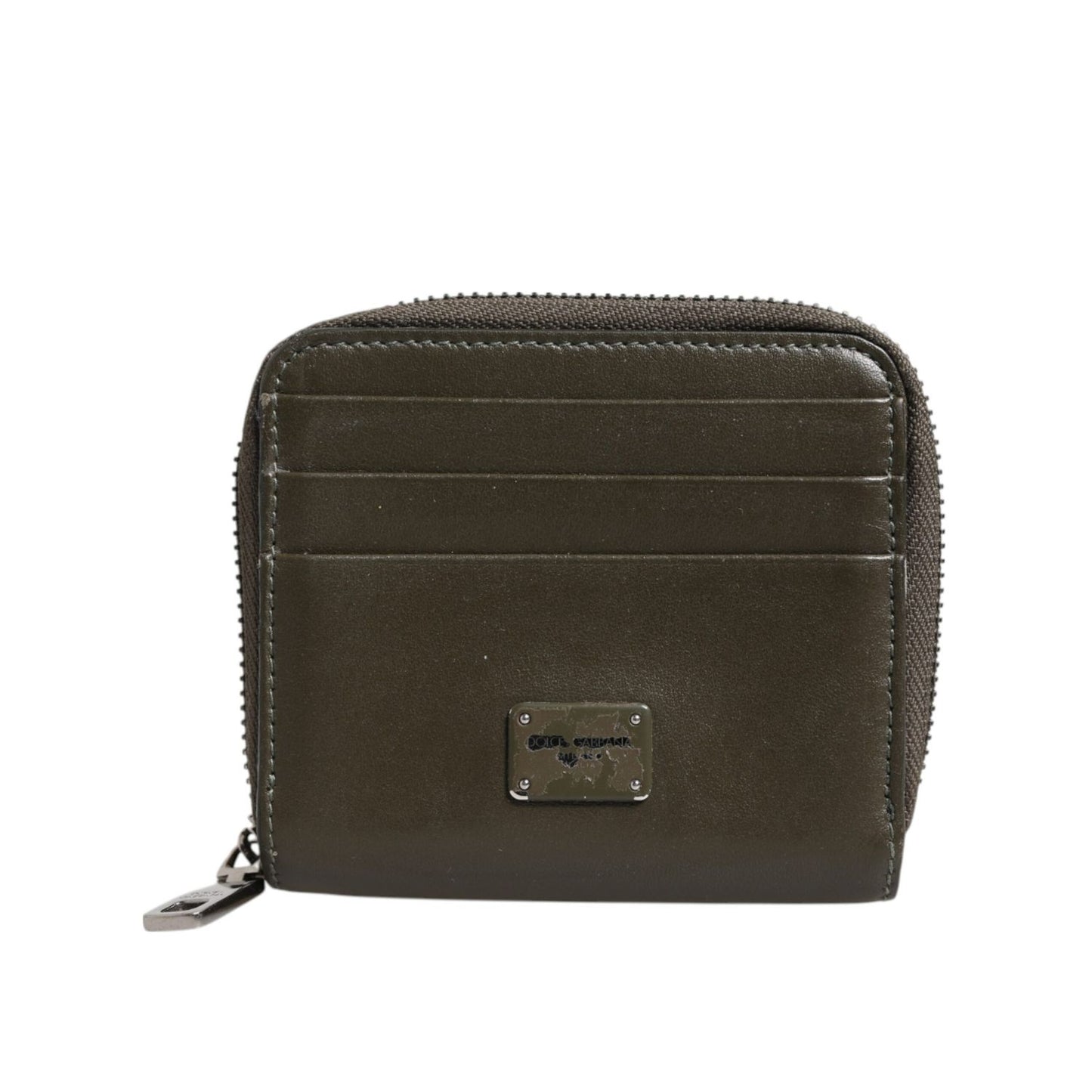 Dolce & Gabbana Brown Leather Logo Plaque Card Holder Coin Purse Wallet