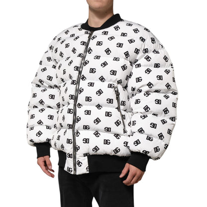 Dolce & Gabbana White DG Monogram Full Zip Quilted Jacket