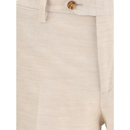 Close-up of Lardini Beige Cotton Two-Piece Suit trousers showcasing corduroy texture and waistband details.