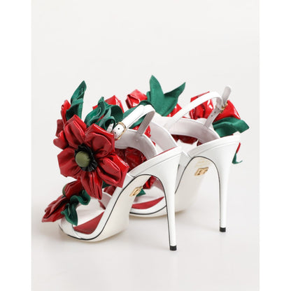 Dolce & Gabbana White Red Floral Detailing Sandals Shoes