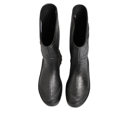 Dolce & Gabbana Metallic Black Pull On Rain Boots Men Shoes