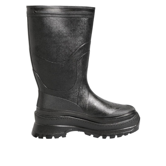 Dolce & Gabbana Metallic Black Pull On Rain Boots Men Shoes MV7885-42