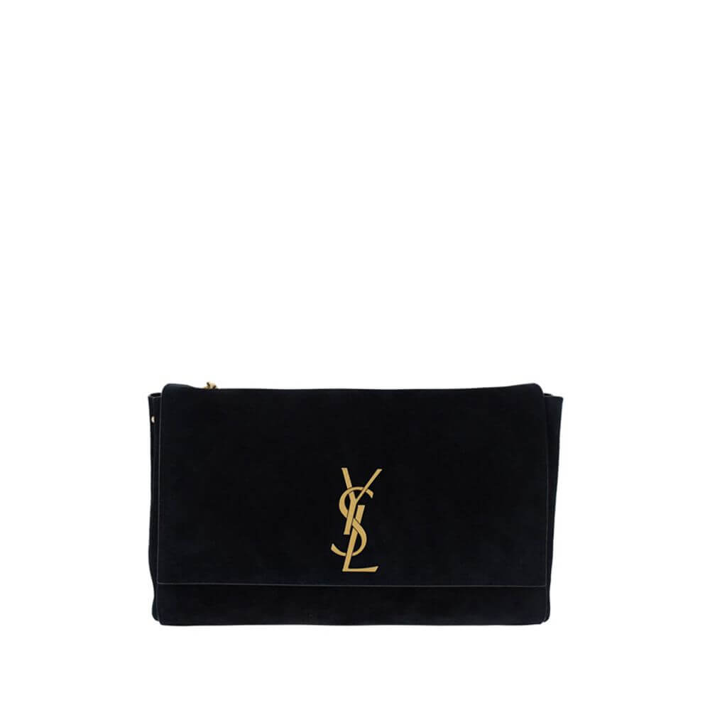 Saint Laurent Black Calf Leather Bos Taurus Shoulder Bag with monogram plaque and chain strap