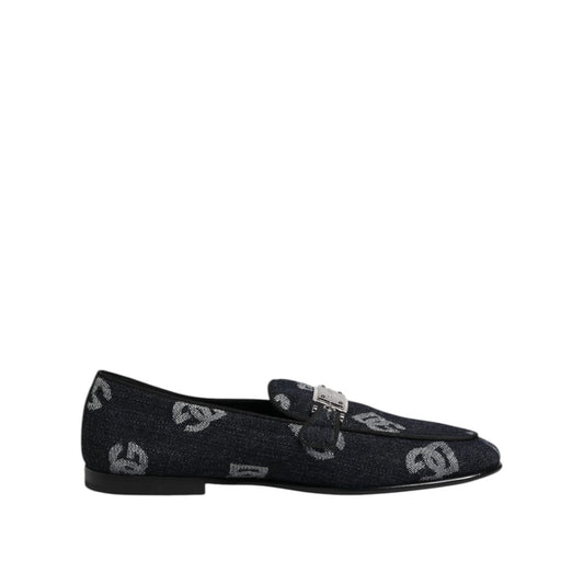 Dolce & Gabbana Blue Logo Cotton Loafers Formal Dress Shoes MV7901-43