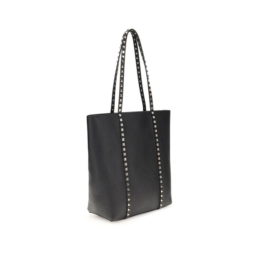 Valentino Garavani Black Calf Leather Bos Taurus Shoulder Bag with Rockstuds and removable pouch