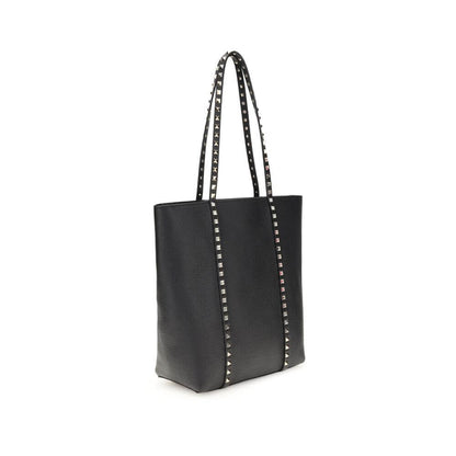 Valentino Garavani Black Calf Leather Bos Taurus Shoulder Bag with Rockstuds and removable pouch