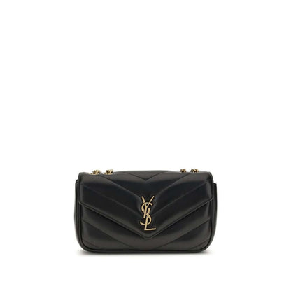 Saint Laurent Black Lamb Ovis Aries Aries Shoulder Bag with quilted design and brass logo