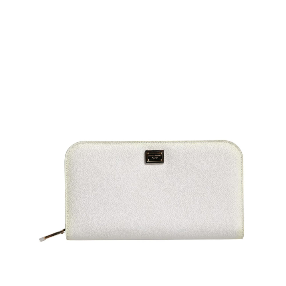 Dolce & Gabbana White Leather Logo Plaque Zip Around Continental Wallet BAG4553