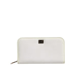 Dolce & Gabbana White Leather Logo Plaque Zip Around Continental Wallet BAG4553