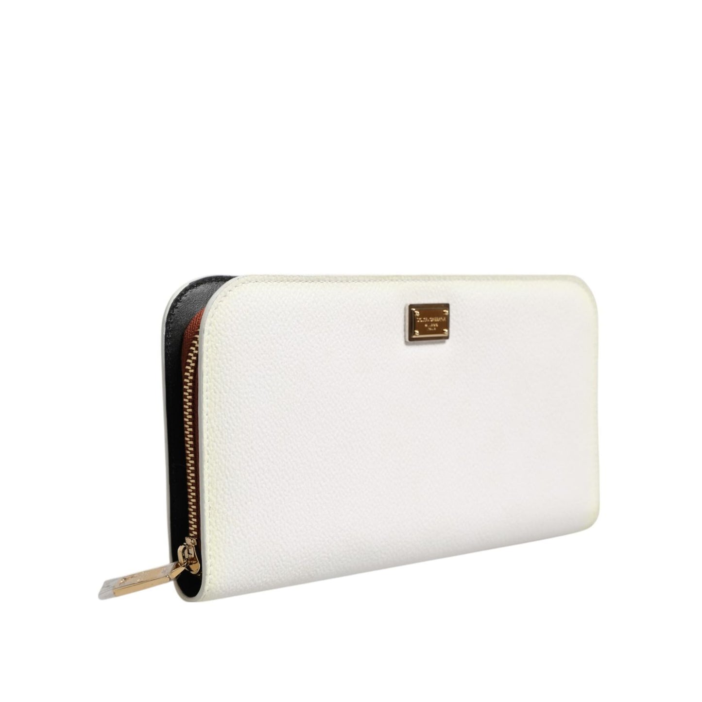 Dolce & Gabbana White Leather Logo Plaque Zip Around Continental Wallet BAG4553