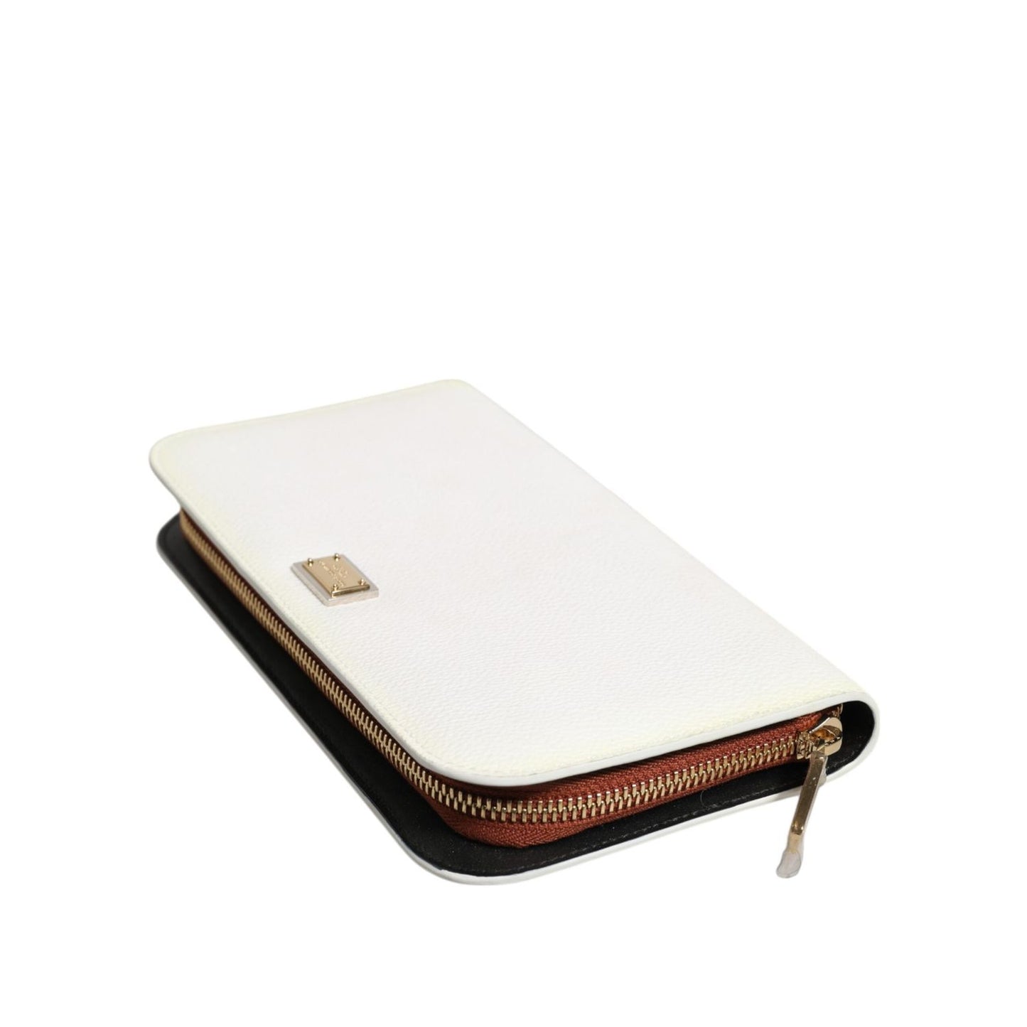Dolce & Gabbana White Leather Logo Plaque Zip Around Continental Wallet BAG4553