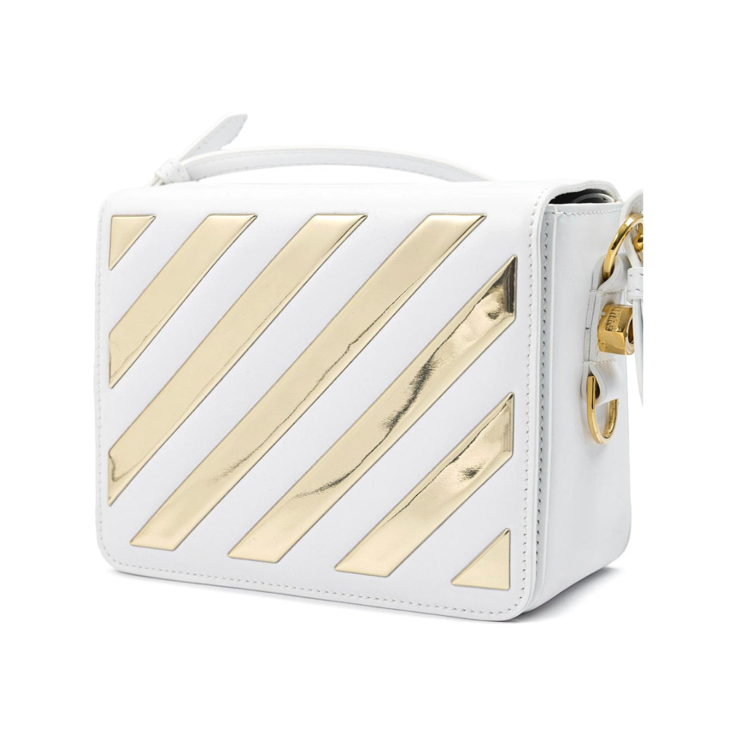 Off-White White/Gold Metallic Stripe Crossbody Bag OF8056121179356