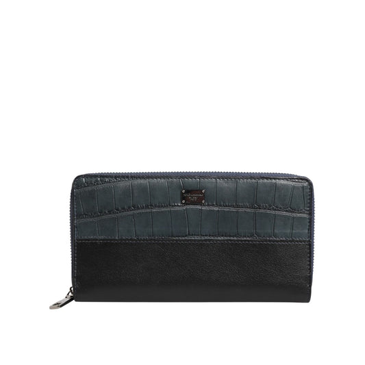 Dolce & Gabbana Black Blue Exotic Leather Men Continental Clutch Wallet BAG4688